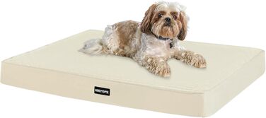 Ортопедичне ліжко для собак, 10 см товщина, для середніх та великих собак, знімний та пральний килимок, неслизьке дно, водонепроникне внутрішнє покриття, 112 см, оливковий колір (L 76 x B 51 x H 8 см, бежевий)