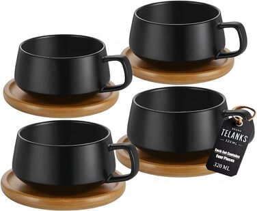 Набір кавових чашок капучіно з блюдцями, 320 мл, кераміка, для капучіно, лате, американо та чаю, білий (чорний, 4)