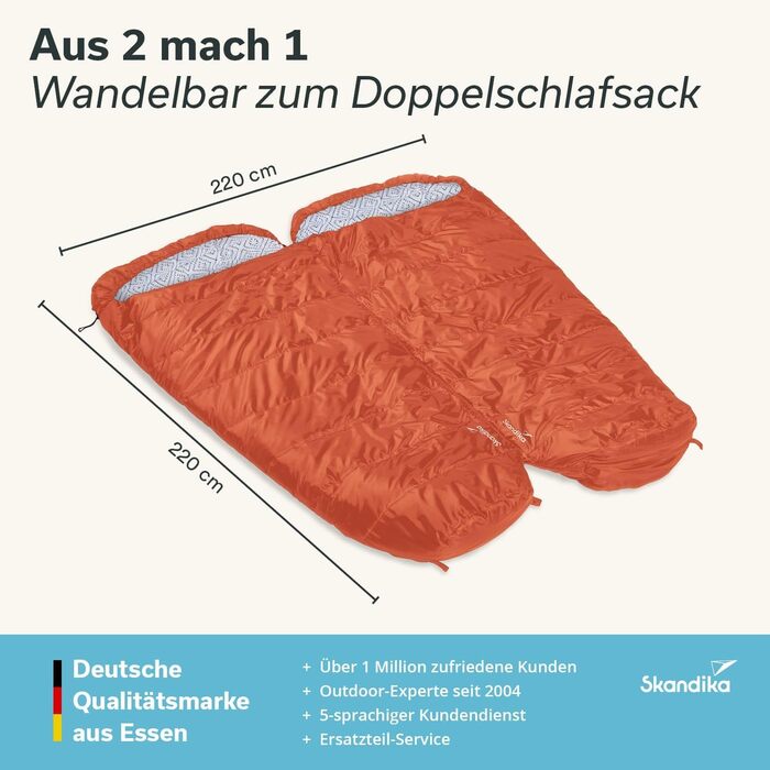 Спальний мішок Skandika Vegas XXL: теплий, для дорослих, 3 сезони, до -12°C, 220x110 см, ковдра-мішок