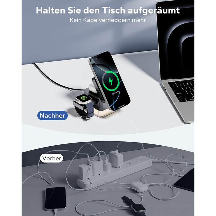 Зарядна станція 3-в-1 KPON для Apple Watch, iPhone та AirPods (Magsafe, сірий)