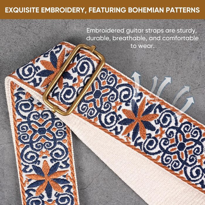 Гітарний ремінь Jacquard з вишивкою з бавовни з кінцями з натуральної шкіри для акустичної гітари GS-89-1 Petal Brown