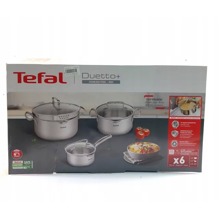 Набір каструль Tefal Duetto+ з нержавіючої сталі, 6 предметів