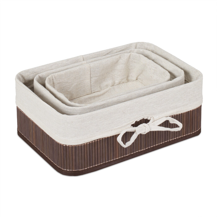 Relaxdays Bamboo Storage Baskets - Set of 3