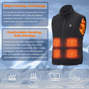 Обогревна жилетка з powerbank 27000mAh для чоловіків та жінок, 14 зон обігріву, 3 температурні режими, для активного відпочинку, мотоцикла, риболовлі, кемпінгу, катання на лижах, чорна