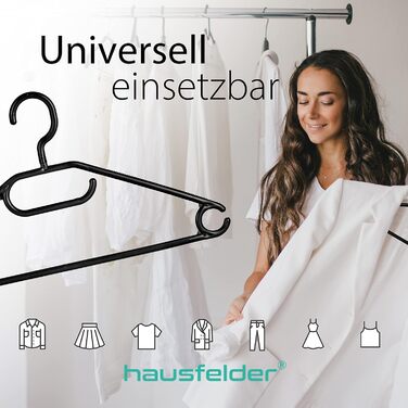 Hausfelder 30 Clothes Hangers, Ironing Set, Black Plastic Hangers, Swivel Hook, 30 Pieces