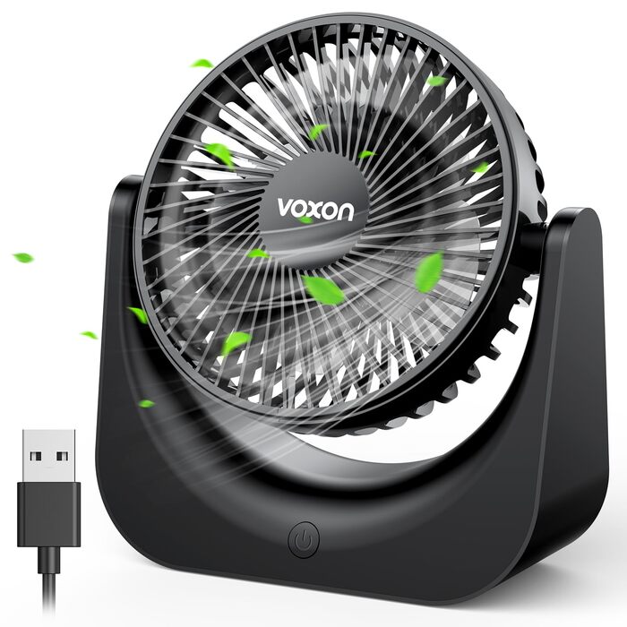 Настільний USB-вентилятор VOXON, міні-вентилятор з 5 швидкостями, безшумний портативний вентилятор для офісу та дому, кабель 1.5м, чорний