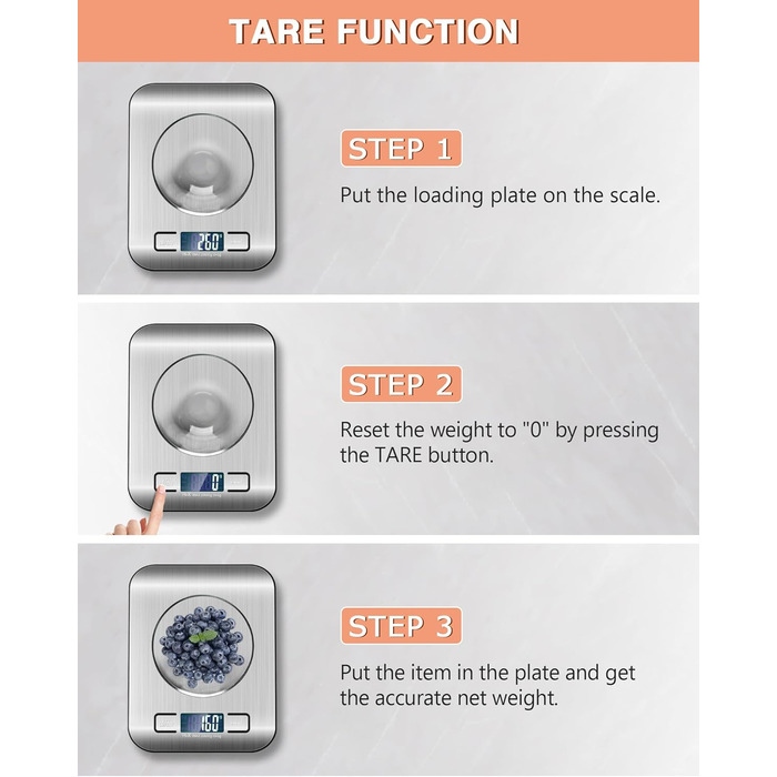 Цифрова кухонна вага 10 кг з LCD дисплеєм та функцією тарування, для випічки, приготування їжі та зважування ювелірних виробів, 1г, срібна, K1H