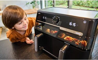 Фритюрниця електрична Braun TwinCook 3 TD3030IBK, 8л (2 камери, 4л+4л), чорна. Airfryer з синхронізацією, 8 програм, без PFAS, з оглядовим вікном, 2850 Вт