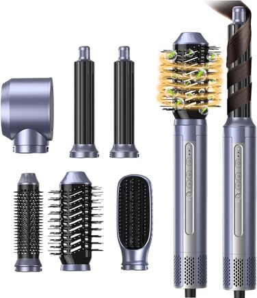Набір для укладки волосся 6 в 1: фен-щітка, плойка, іонізація, холодний/теплий режим, 110000 обертів/хв, тиха срібна модель