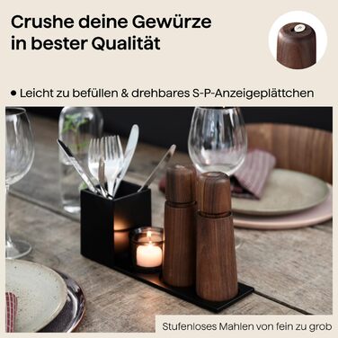 Crushgrind Stockholm Salt and Pepper Mills made of Walnut with Ceramic Grinder | Salt and Pepper Mill with Adjustable Grind | Herb Grinder made of high-quality, sustainable materials (110 mm)