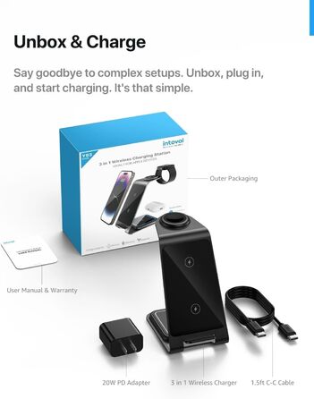 Бездротова зарядка Induktive з підтримкою MagSafe для iPhone 16 Pro/16/16 Pro Max/15 Pro/15/15 Pro Max, Apple Watch 10/Ultra 2/SE/9/8/7/6/5/4/3/2 та AirPods 4/3/2/Pro (фіолетовий)