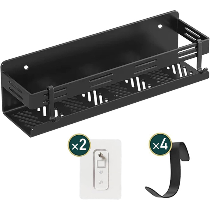 Настінна полиця для спецій та кухонного приладдя, чорна (40 см)