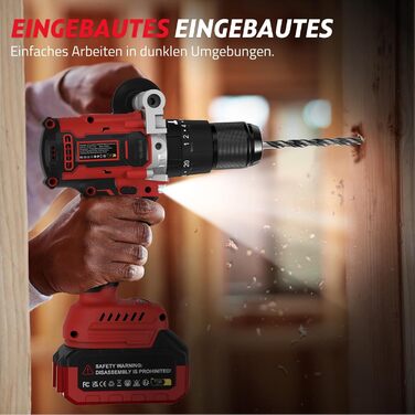 Акумуляторний дриль-шуруповерт SundpeyPRO 21V з перфоратором, 120 Нм, безщітковий двигун, комплект з 2 x 4000mAh акумуляторами, 20+3 ступені крутного моменту, LED-підсвітка