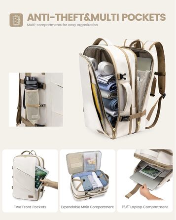 LOVEVOOK Рюкзак для ручної поклажі 30-40L, розширюваний, для ноутбука 17 дюймів, чорний, антикрадійний, чоловічий/жіночий