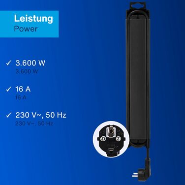 Многофункціональна мережева розетка REV SupraGuard 4-fach з вимикачем, 2.5м кабелю, захистом від перенапруги та фільтром, антрацит-чорний