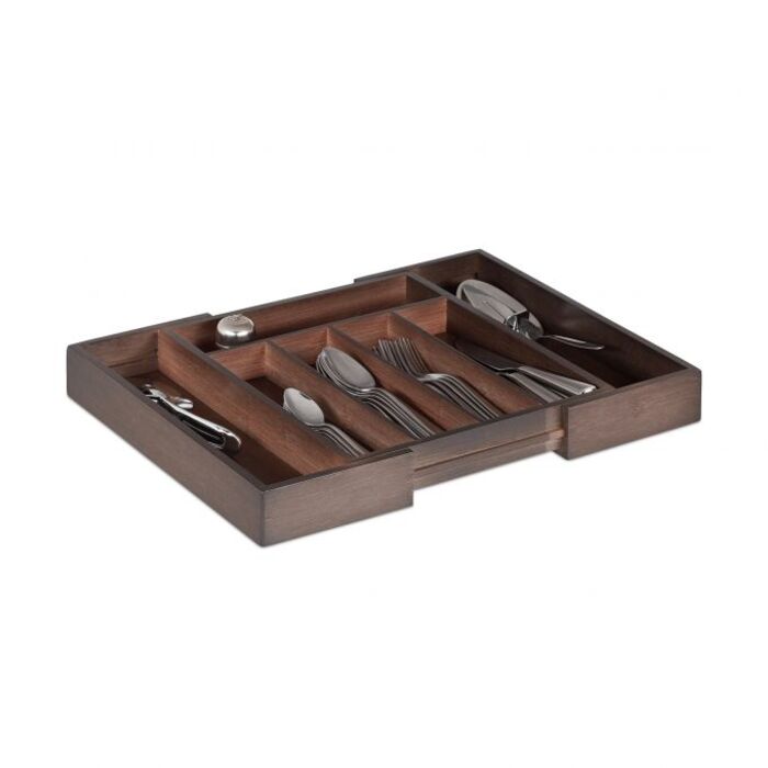 Relaxdays Dark Brown Cutlery Box Bamboo