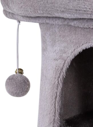 Lionto Scratching Post for Cats with Cave & 2 Plush Balls including Bell, Height 60 cm, Cat Tree with Robust Sisal Rope & Soft Plush, Cozy Lying Area, for Small & Large Cats, Light Grey