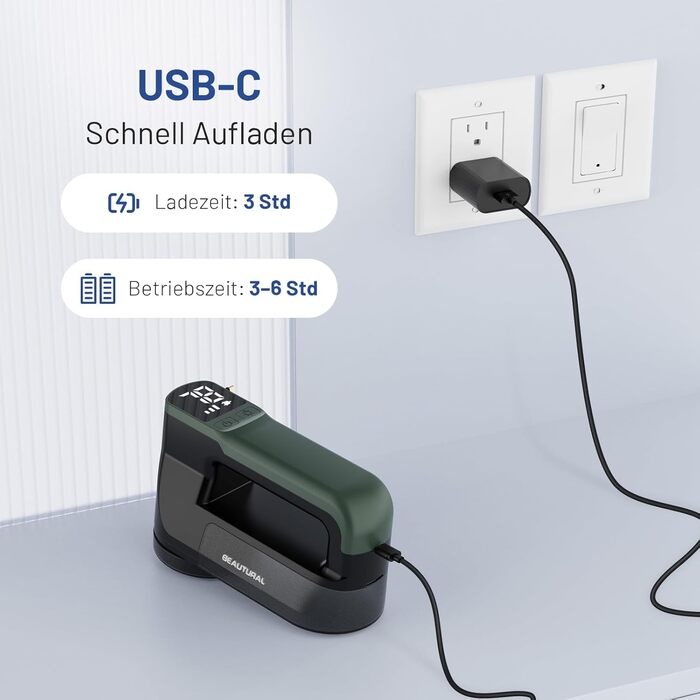 Електричний видальник ворсу Beautural: 3 швидкості, 1800mAh, LED, великий контейнер для одягу, меблів, ковдр, ворсу