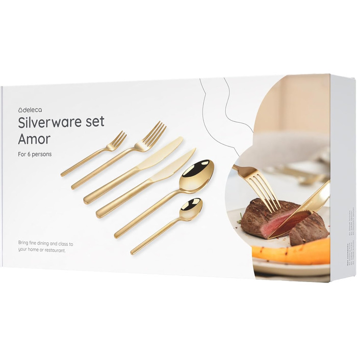 Набір столових приборів на 6 осіб, 36 предметів, нержавіюча сталь 18/0, золотистий, для ресторану та дому