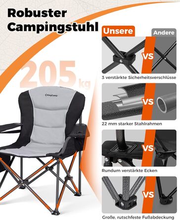Крісло для кемпінгу KingCamp XXL, 205 кг, з регульованою спинкою, підстаканником та сумкою-холодильником