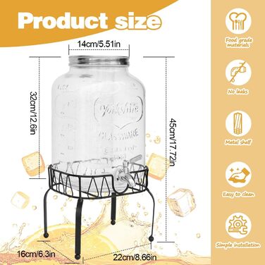 Диспенсер для напоїв на 7.6л зі стійкою, скляний диспенсер для води, соку, з нержавіючої сталі з краном, для дому, вечірок, свят