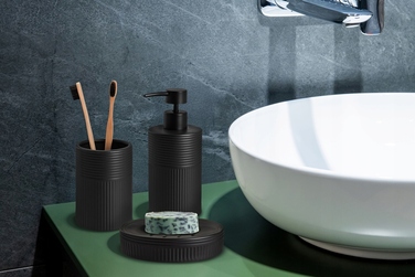 Набір аксесуарів для ванної кімнати з чорної кераміки (кам'яний вигляд), 4 предмети