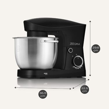 Кухонний комбайн ZEEGMA PLANEET EASY 1500W, 5.2 л, 10 швидкостей, з набором насадок (міксер, гачок, вінчик), чорний