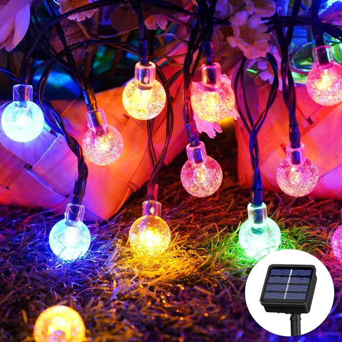 Сонячна гірлянда для вулиці, 60 LED, 13.2м, 8 режимів, IP65, тепле світло. Декорація для балкона, тераси, саду, ялинки.