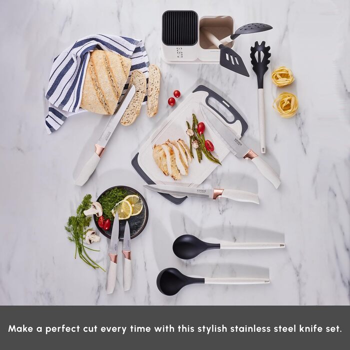 Набір ножів Karaca Gusto 12 предметів з дощечкою та кухонними аксесуарами, з нержавіючої сталі, ергономічні ручки, чорний (кремовий)