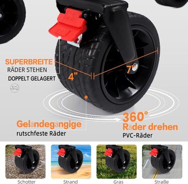 3 в 1 вагончик-тележка складний з гальмами, 150л, 136кг, чорний