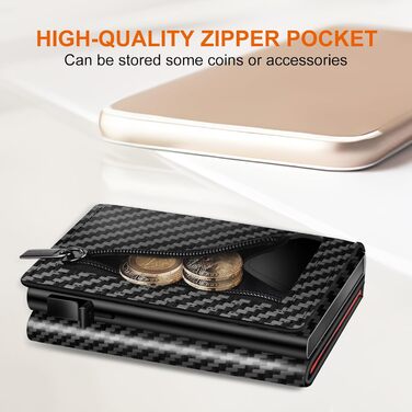 Чоловіче картхолдер/портмоне: Slim модель з відділом для монет, RFID захистом та віконцем для ID, Pop-Up, шкіряне, карбоновий дизайн (чорний)