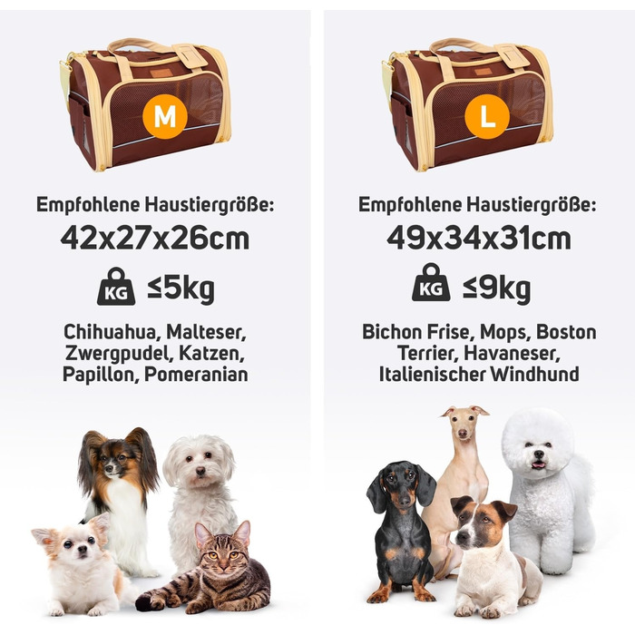 Транспортна переноска для кота та собаки, сумка-переноска для маленьких собак та котів, коричнева, 51 x 36 x 33 см