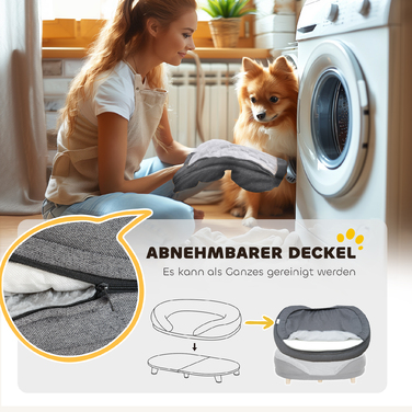 PawHut Dog Bed for Dogs up to 25 kg, Removable Cover, Non-Slip Feet, 90 x 78 x 25 cm, Grey
