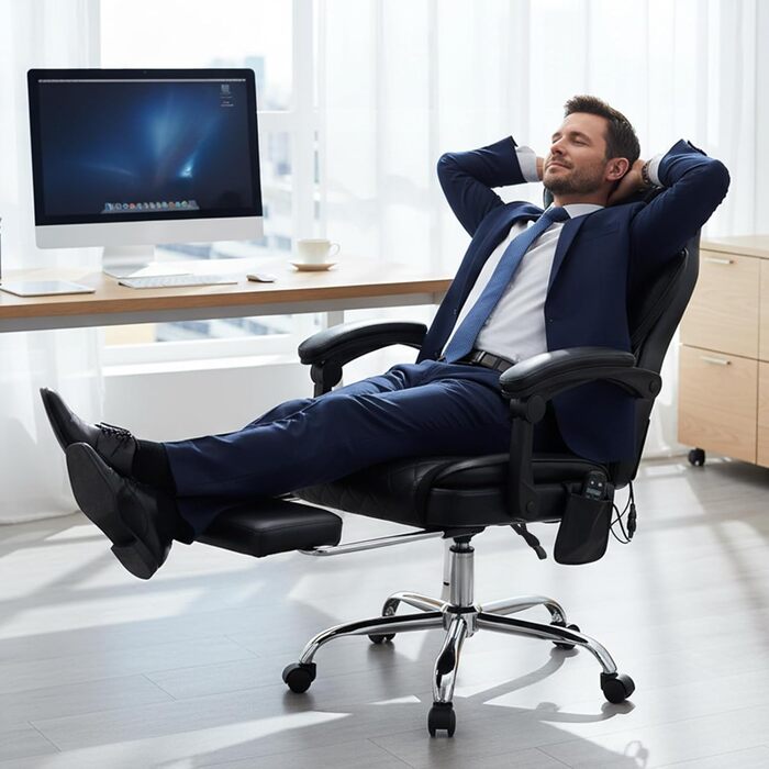 Офісне крісло Colamy з ергономічною підтримкою спини, регульованою підголівником та функцією масажу (чорний)