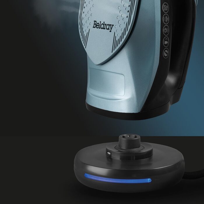 Праска Beldray 2600 Вт – керамічна підошва з антипригарним покриттям, регулювання температури та пари, самоочищення, резервуар 280 мл, до 140 г/хв, висока потужність (EU-штепсель, блакитний)