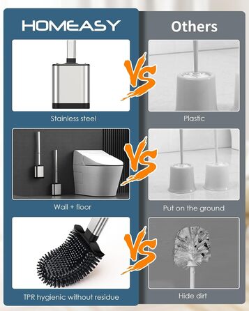 Силіконова щітка для унітазу Klobürste з нержавіючої сталі та контейнером, гнучка щітка для унітазу, настінний монтаж без свердління, срібна
