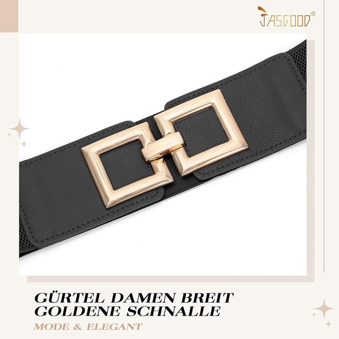 Жіночий широкий еластичний пояс JasGood з золотою пряжкою, чорний, XXL (101-115 см)