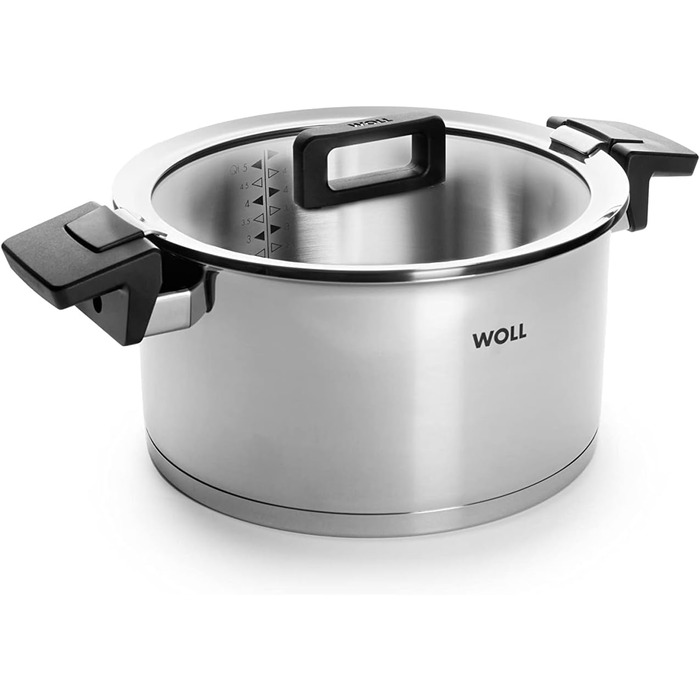 Каструля з кришкою Woll Concept, 24 см, 5,8 л, нержавіюча сталь, для індукції, усіх плит, духовки до 200°C, срібляста