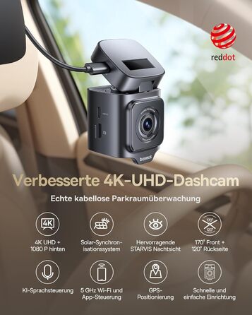 Автомобільний відеореєстратор Baseus VD1 Pro 4K+1080P з сонячною панеллю, режимом паркування, STARVIS нічним баченням, GPS, 5GHz Wi-Fi та карткою пам'яті 32GB