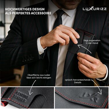 Смарт-гаманець Luxurizz з натуральної шкіри червоний/чорний - тонкий гаманець з відділом для монет та RFID-захистом - практичний картхолдер з слайдером для чоловіків та жінок, вміщує 10 карт