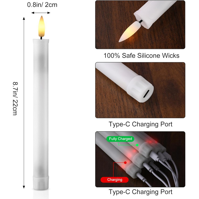 EXTSUD 6er LED Pillar Candles Rechargeable LED Pillar Candles with Timer and Remote Control Soft Silicone Wax Core, Unique Tear-Drop Design LED Candles for Living Room, Wedding, Dining Table, and Garden Party