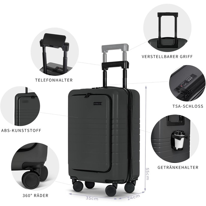 Валіза ETERNITIVE з ABS пластику, Rollkoffer, Reisetrolley, з подвійними колесами 360°, з TSA-замком, ручна поклажа (S + L), графітовий колір (набір 2 шт.)