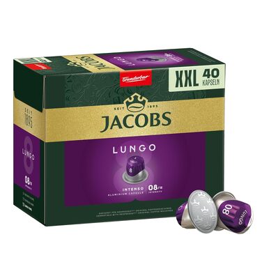 Кавові капсули Jacobs Lungo Intenso для Nespresso, інтенсивність 8/12, набір 200 капсул (5х40 шт), XXL упаковка