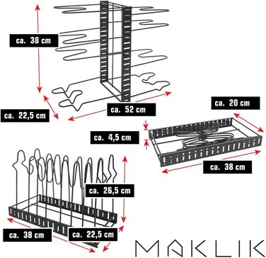 Органайзер для сковорідок і кришок MAKLIK з 12 полицями – стелаж для кухонного посуду, тримач для кришок і каструль, роздільник для шафи або шухляди, чорний