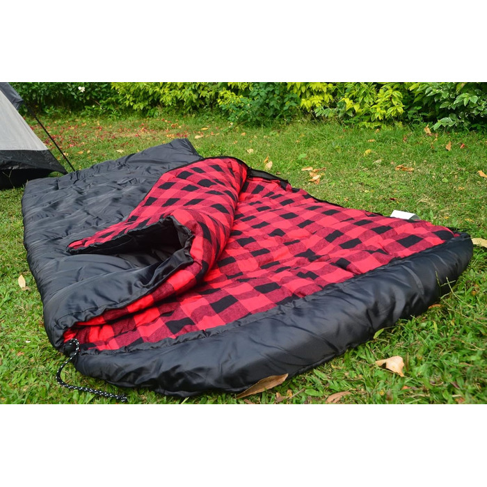 Cotton Flannel Sleeping Bag for Adults - Camping, Hiking & Backpacking - Lightweight 3-4 Season Sleeping Bag (Black/Red)