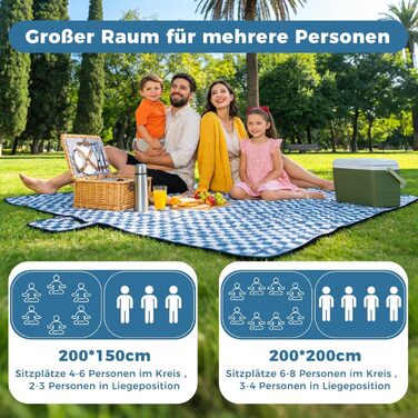 Плед для пікніка Oak & Tea 200x200 см, водонепроникний, ізолюючий, XXL, складний килимок для пляжу та кемпінгу, з міцного Оксфорду (джинсово-синій)