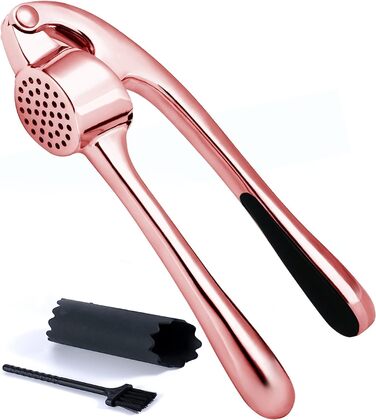 Преміум-нічна прес для часнику з нержавіючої сталі – прес для часнику, подрібнювач та очищувач, набір, стійкий до миття в посудомийній машині та іржавіння (Рожевий)