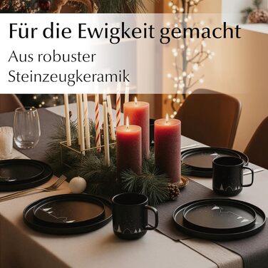 Набір чашок Miamio на Новий Рік, 4 шт, 500 мл, чорні / Кавові чашки на Різдво, мінімалістичний зимовий мотив, подарунок на Новий Рік, безпечні для миття в посудомийній машині та використання в мікрохвильовці – Vinter Collection (12 шт)