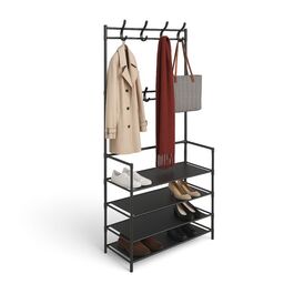 Relaxdays Coat Rack with 4 Shelves - Black