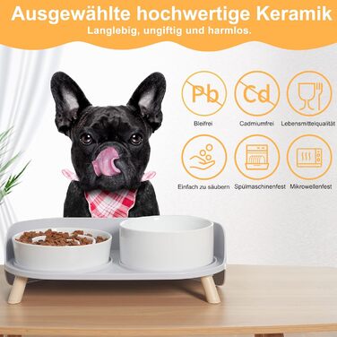 Набір мисок для собак з кераміки, піднятий на платформі: миска для повільного годування, набір з двох мисок для маленьких та середніх собак, годівниця та поїлка з антиковзним підставкою, колір - білий